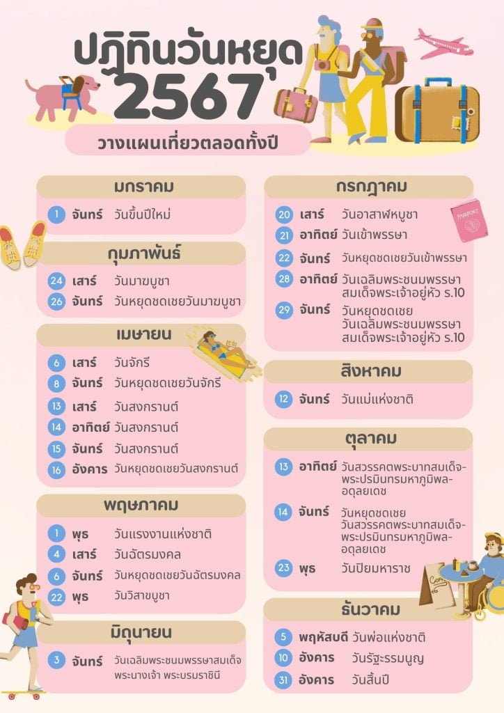 ปฎิทินวันหยุด 2567/2024 เตรียมพักผ่อนและเที่ยว 2 ปฎิทินวันหยุด 2567